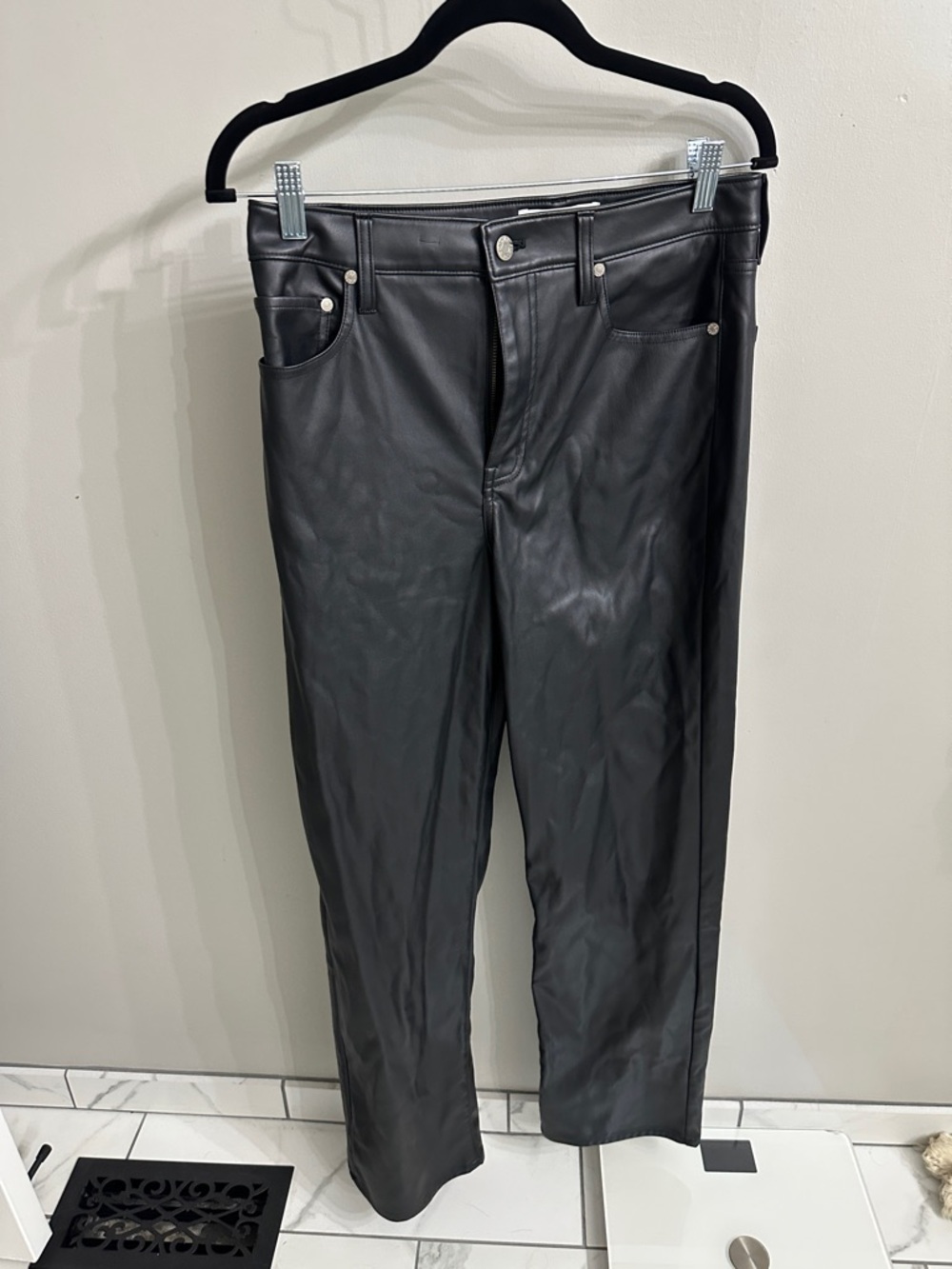 Wide Leg Faux Leather Pants - Black